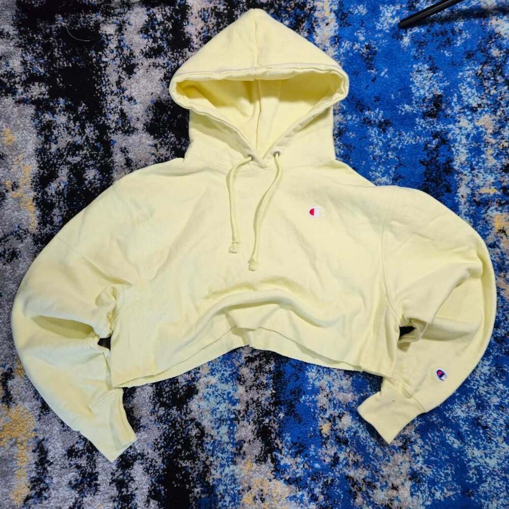 Champion Reverse Weave Pale Yellow Custom Cropped Hoodie